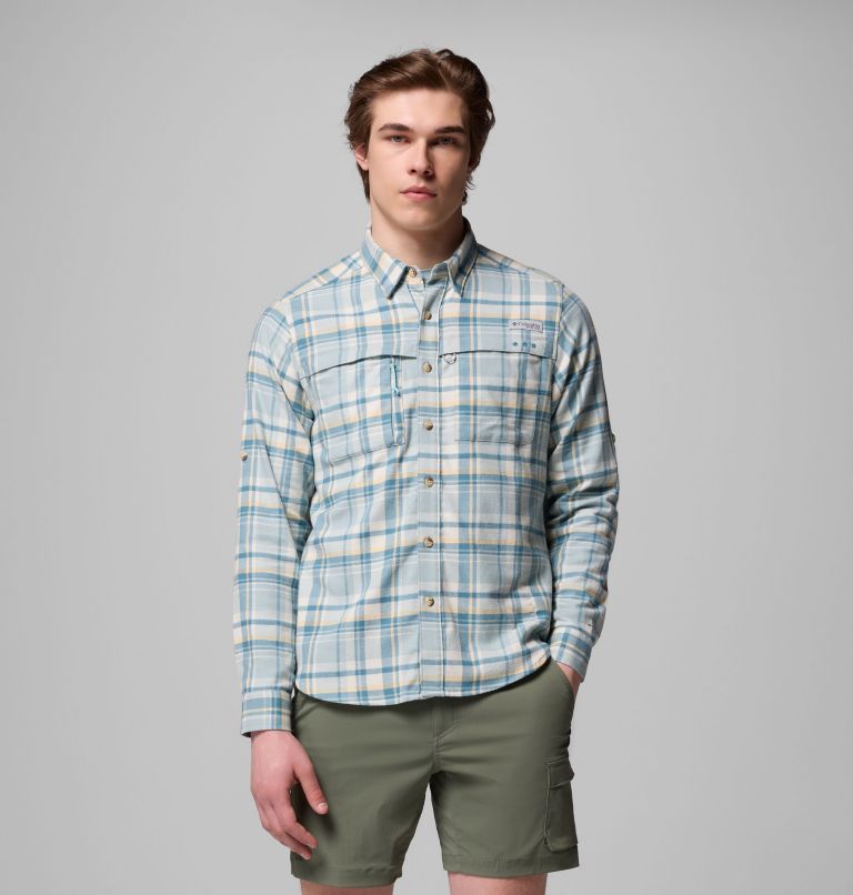 Men's PFG Wild Cast Flannel Shirt, Color: Crushed Blue Backwater Tartan, image 1