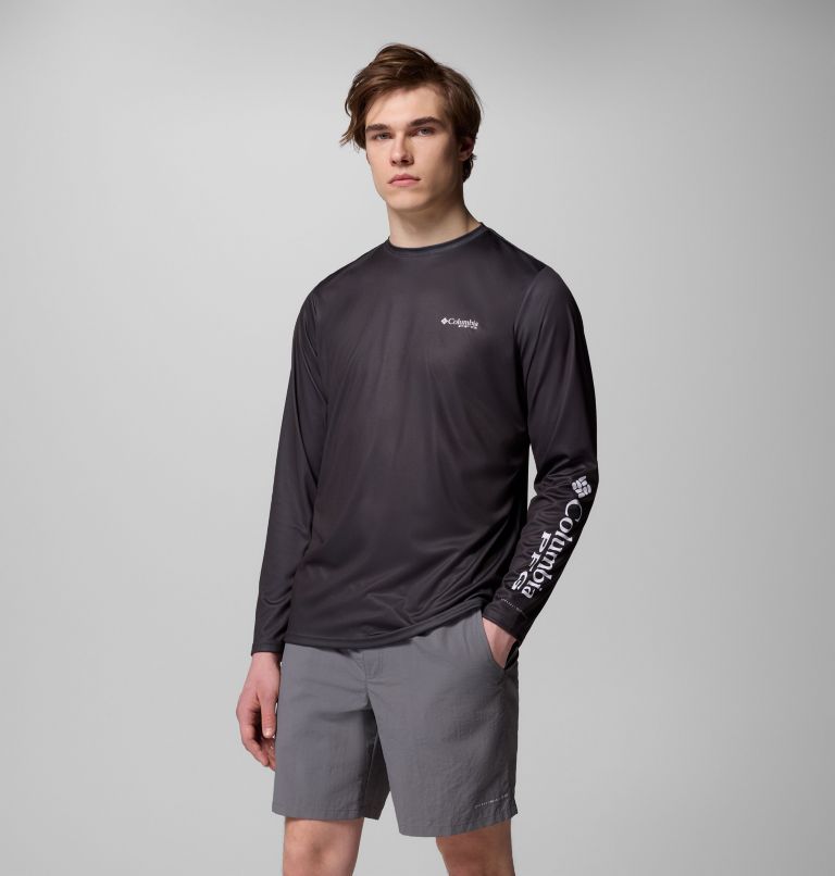 Men's Terminal Tackle PFG Border Hex Long Sleeve Shirt, Color: Shark, Tejas Fill, image 4