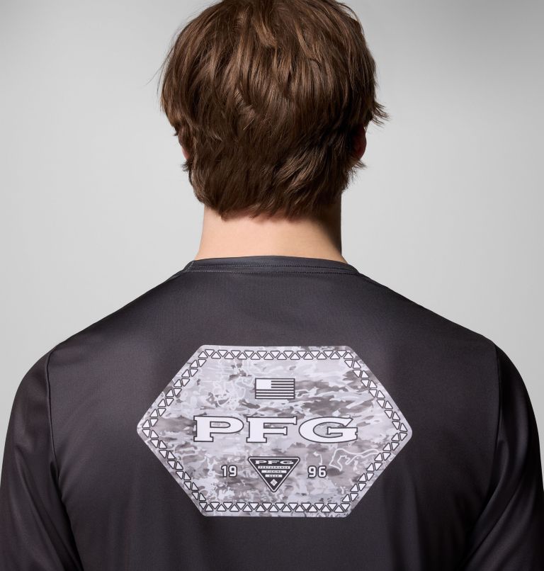 Men's Terminal Tackle PFG Border Hex Long Sleeve Shirt, Color: Shark, Tejas Fill, image 6