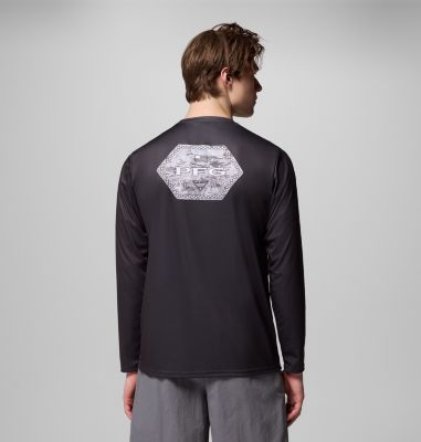 Men's Terminal Tackle PFG Border Hex Long Sleeve Shirt, Color: Shark, Tejas Fill, image 11