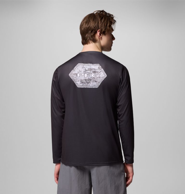 Men's Terminal Tackle PFG Border Hex Long Sleeve Shirt, Color: Shark, Tejas Fill, image 3