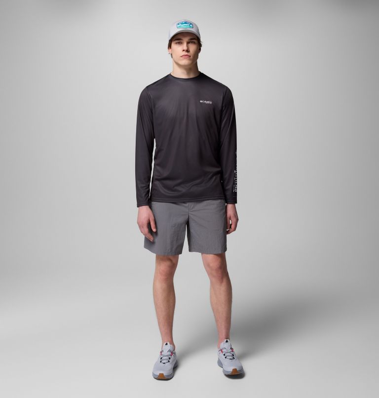 Men's Terminal Tackle PFG Border Hex Long Sleeve Shirt, Color: Shark, Tejas Fill, image 8