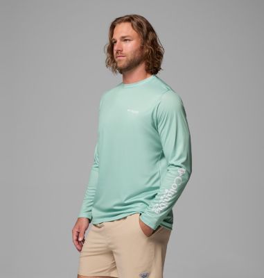 Men's Terminal Tackle PFG Border Hex Long Sleeve Shirt, Color: Misty Jade, Tejas Fill, image 4