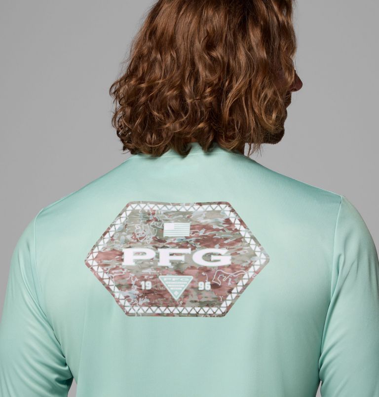 Men's Terminal Tackle PFG Border Hex Long Sleeve Shirt, Color: Misty Jade, Tejas Fill, image 6