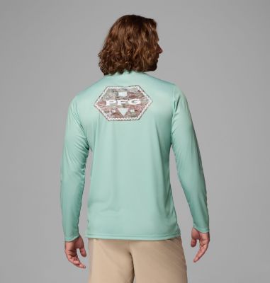 Men's Terminal Tackle PFG Border Hex Long Sleeve Shirt, Color: Misty Jade, Tejas Fill, image 3