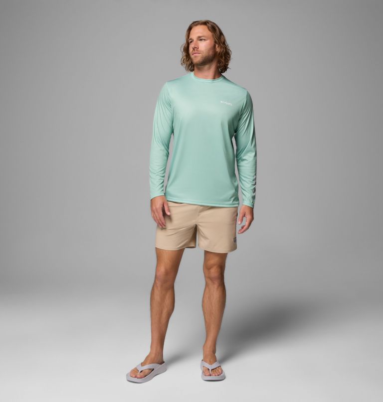 Men's Terminal Tackle PFG Border Hex Long Sleeve Shirt, Color: Misty Jade, Tejas Fill, image 2