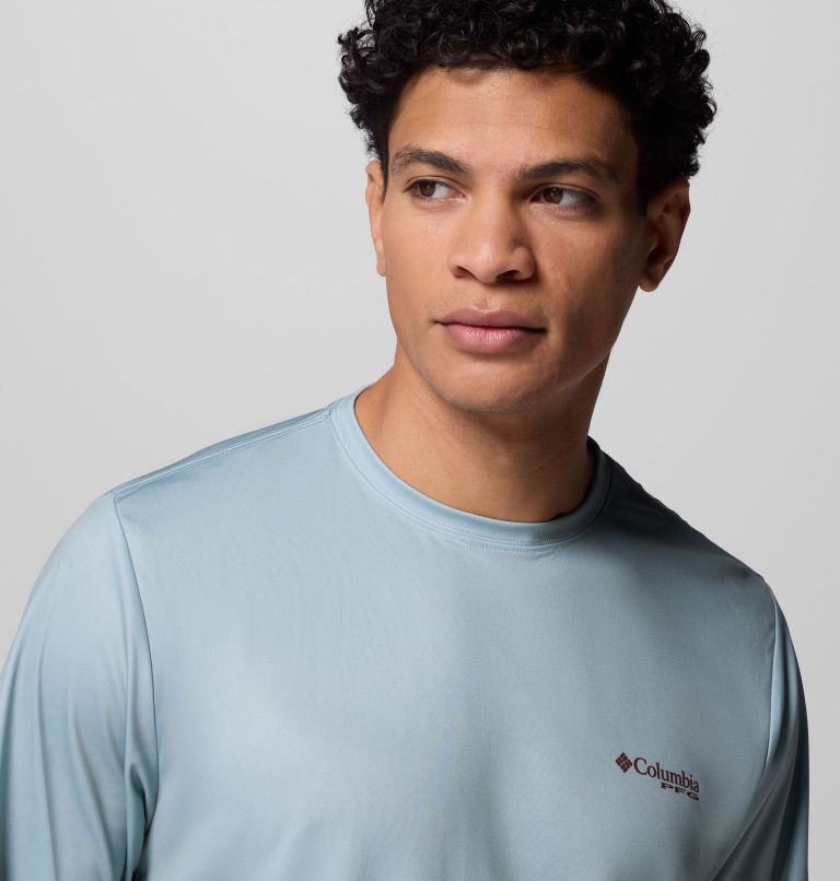 Men's Terminal Tackle PFG Border Hex Long Sleeve Shirt, Color: Crushed Blue, Ikat Palms Fill, image 5