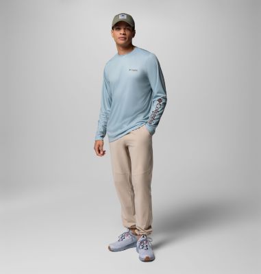 Men's Terminal Tackle PFG Border Hex Long Sleeve Shirt, Color: Crushed Blue, Ikat Palms Fill, image 6