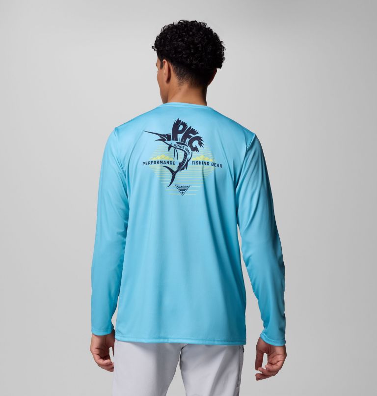 Men's Terminal Tackle PFG Horizon Line Long Sleeve Shirt, Color: Vintage Blue, Sailfish, image 3