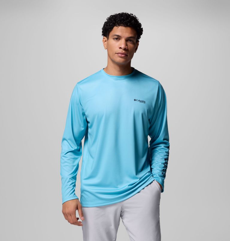 Men's Terminal Tackle PFG Horizon Line Long Sleeve Shirt, Color: Vintage Blue, Sailfish, image 1
