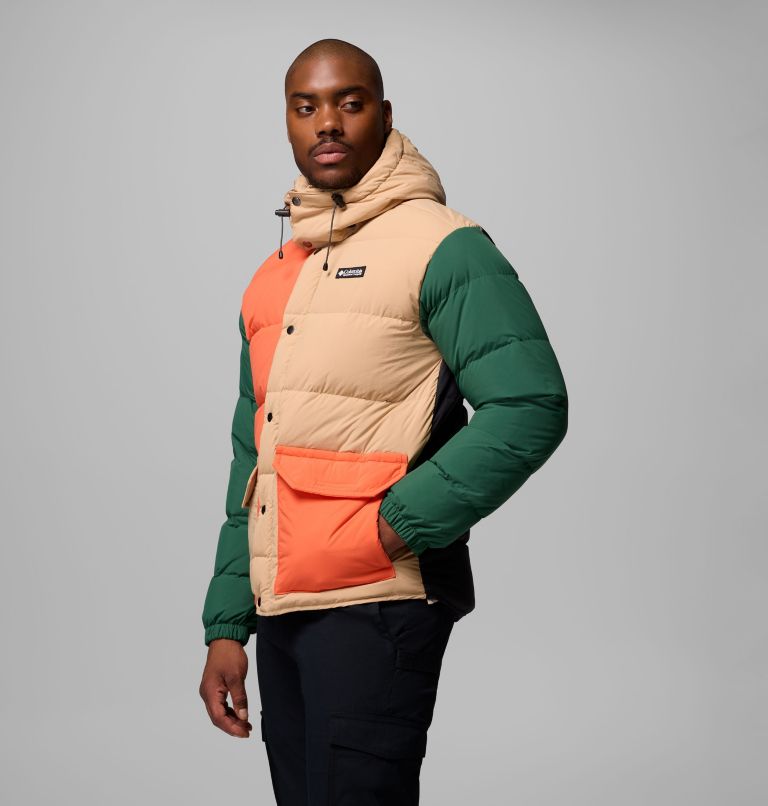 Men's Wallowa Down Hooded Jacket, Color: Canoe, Zing, Rain Forest, Black, image 4