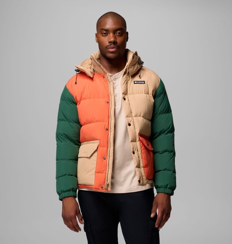 Men's Wallowa Down Hooded Jacket, Color: Canoe, Zing, Rain Forest, Black, image 5