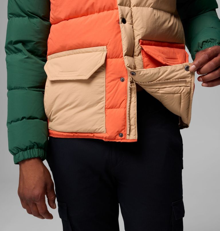 Men's Wallowa Down Hooded Jacket, Color: Canoe, Zing, Rain Forest, Black, image 8