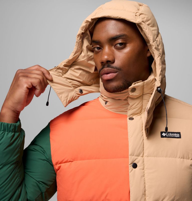 Men's Wallowa Down Hooded Jacket, Color: Canoe, Zing, Rain Forest, Black, image 9