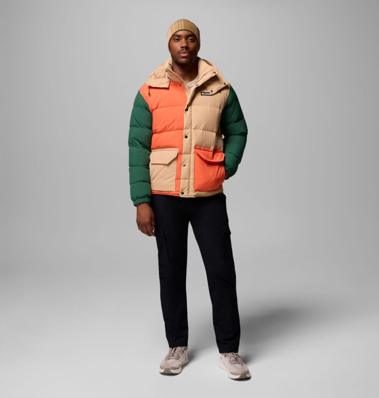 Men's Wallowa Down Hooded Jacket, Color: Canoe, Zing, Rain Forest, Black, image 2