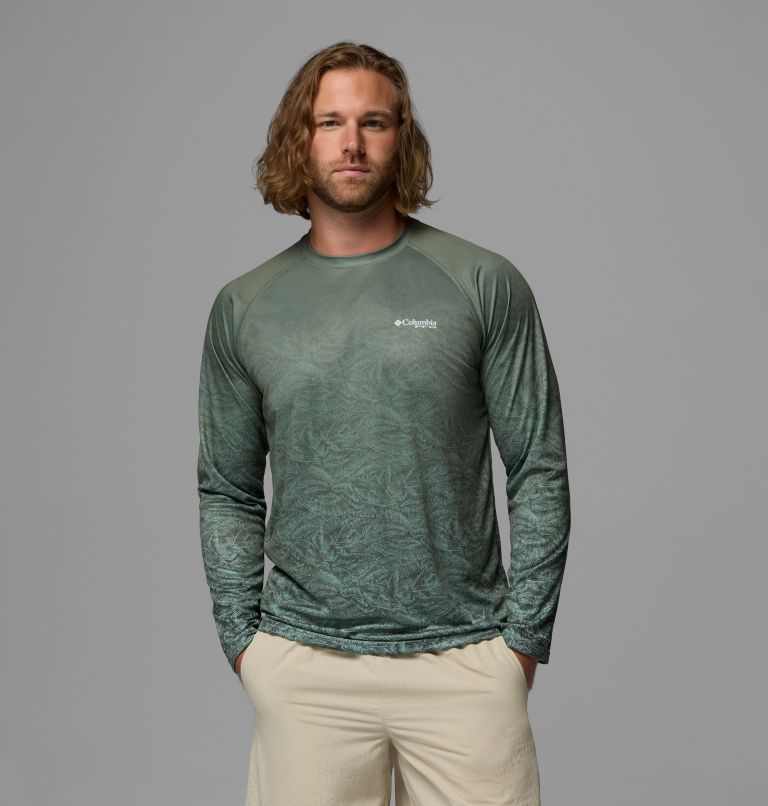 Men's Super Terminal Tackle PFG Border Circle Long Sleeve Shirt, Color: Misty Jade, Tunny, image 1