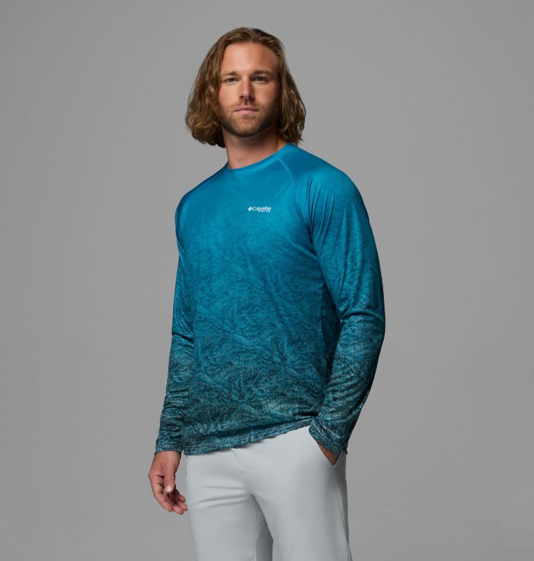 Men's Super Terminal Tackle PFG Border Circle Long Sleeve Shirt, Color: Crushed Blue, Tunny, image 4