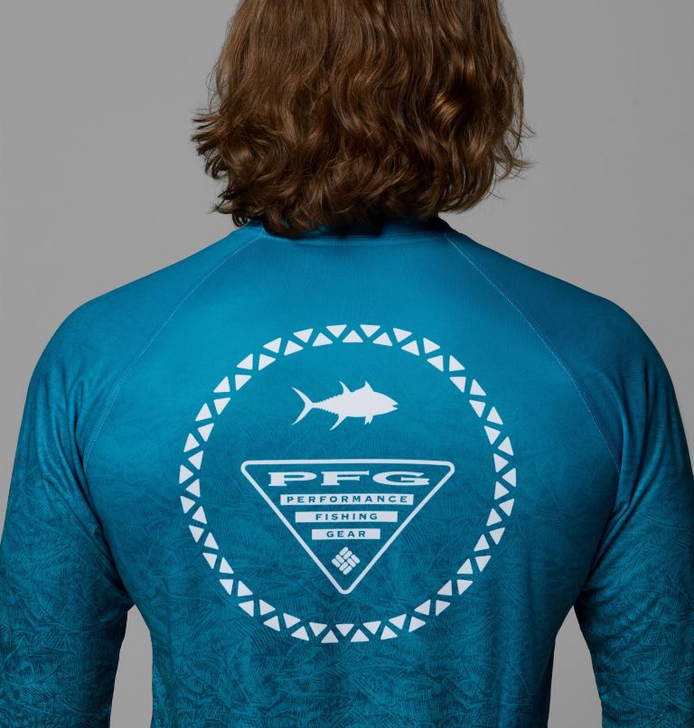 Men's Super Terminal Tackle PFG Border Circle Long Sleeve Shirt, Color: Crushed Blue, Tunny, image 6