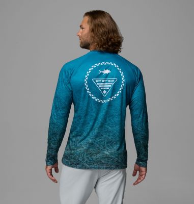 Men's Super Terminal Tackle PFG Border Circle Long Sleeve Shirt, Color: Crushed Blue, Tunny, image 7