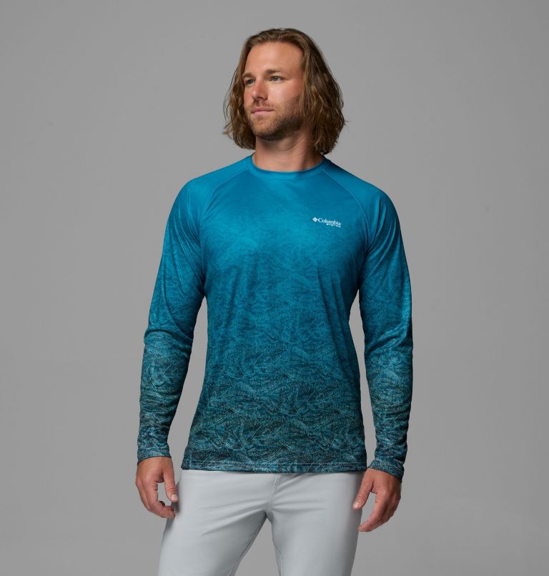 Men's Super Terminal Tackle PFG Border Circle Long Sleeve Shirt, Color: Crushed Blue, Tunny, image 1