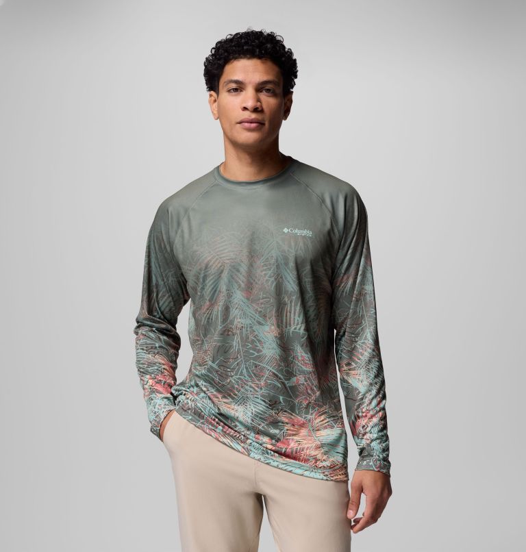 Men's Super Terminal Tackle PFG Border Circle Long Sleeve Shirt, Color: Rosewood, Hooked Up, image 1
