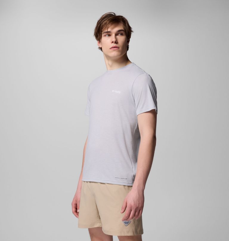 Men's PFG Diamond Fly Short Sleeve Tee, Color: Cool Grey Heather, Topo Dorado, image 4