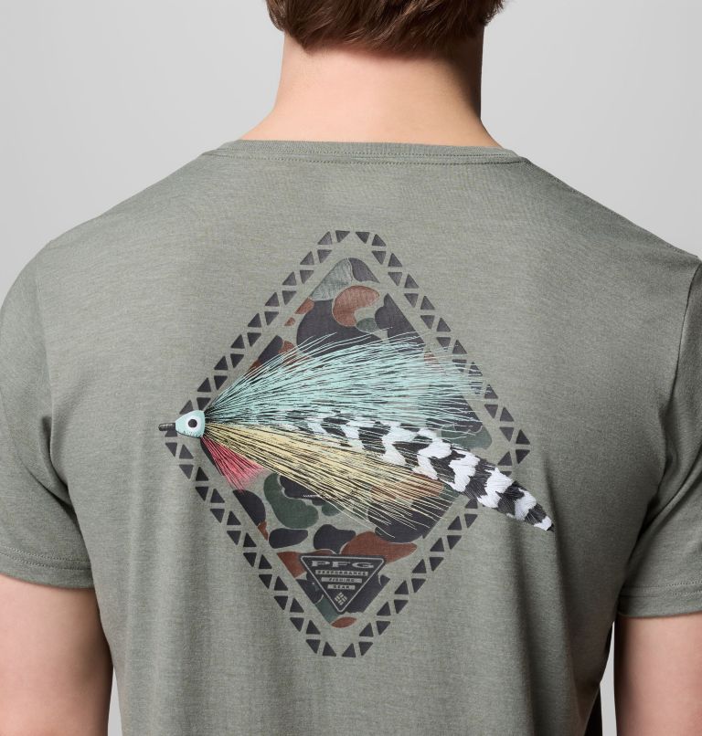 Men's PFG Diamond Fly Short Sleeve Tee, Color: Cypress Heather, Diamond Fly, image 6