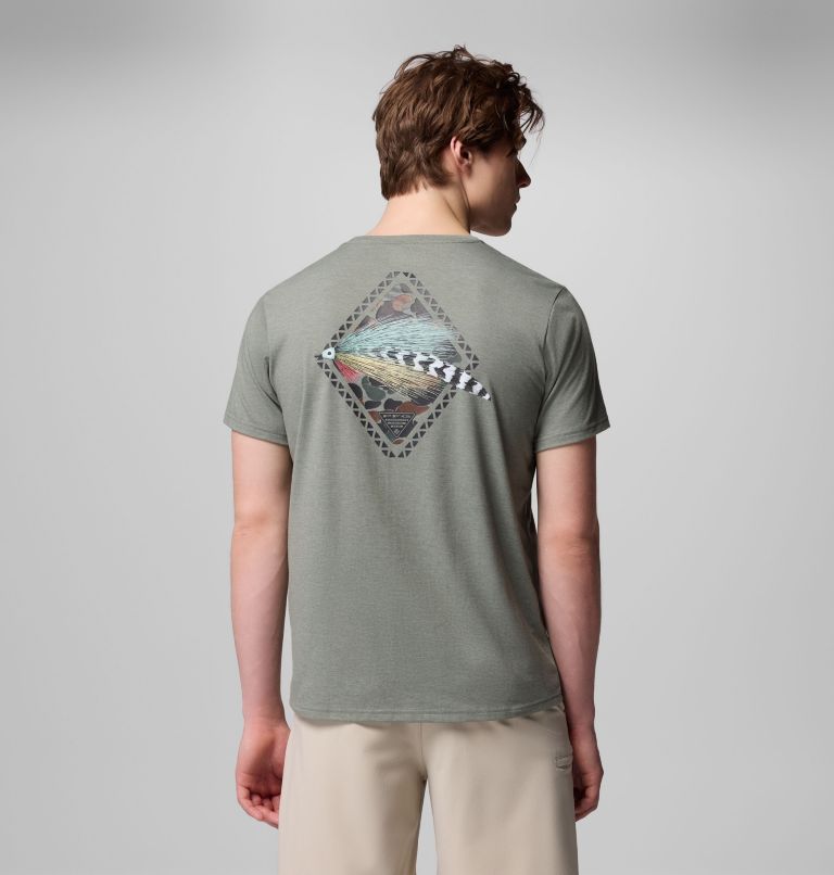 Men's PFG Diamond Fly Short Sleeve Tee, Color: Cypress Heather, Diamond Fly, image 3