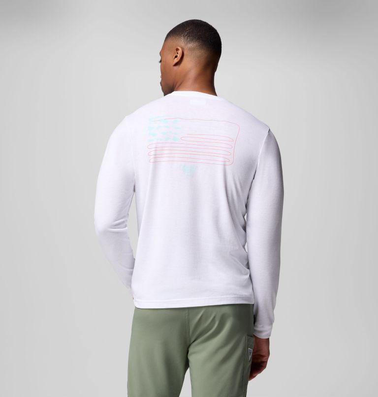 Men's PFG Flyline Flag Long Sleeve T-Shirt, Color: White, Flyline Flag, image 3