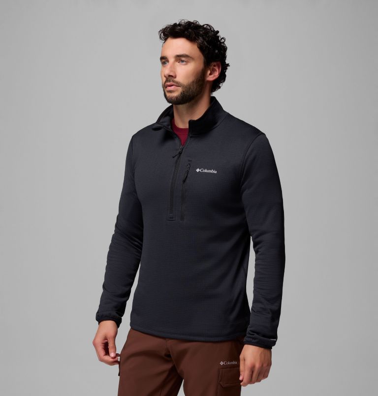 Men's Essential Hike Grid Fleece Half Zip Jacket, Color: Black, image 4