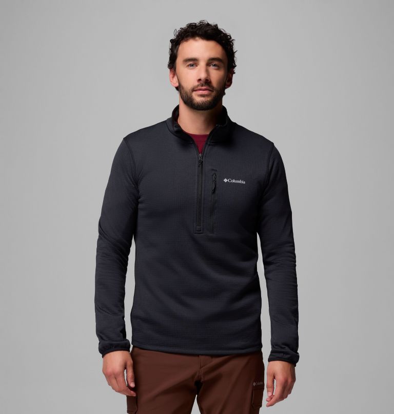 Men's Essential Hike Grid Fleece Half Zip Jacket, Color: Black, image 1