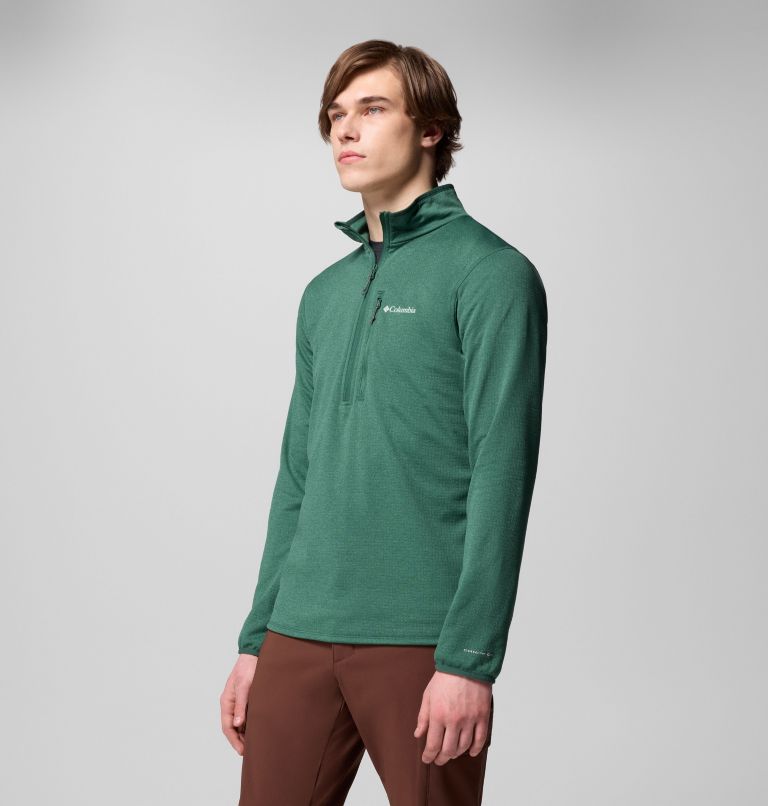 Men's Essential Hike Grid Fleece Half Zip Jacket, Color: Rain Forest, image 4