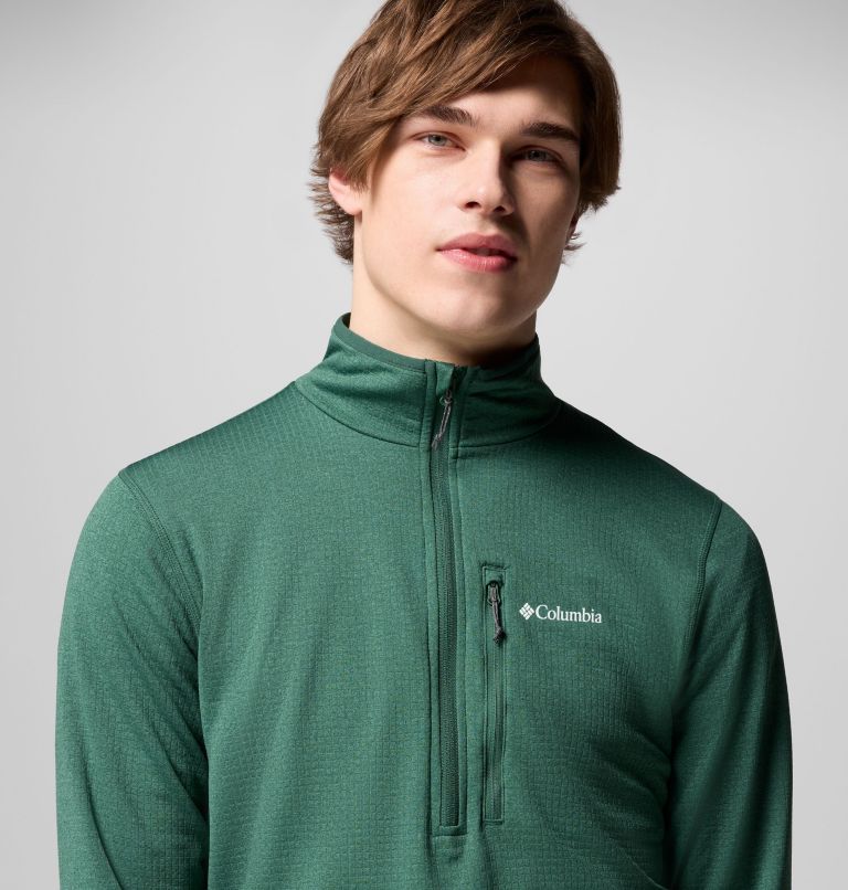 Men's Essential Hike Grid Fleece Half Zip Jacket, Color: Rain Forest, image 6