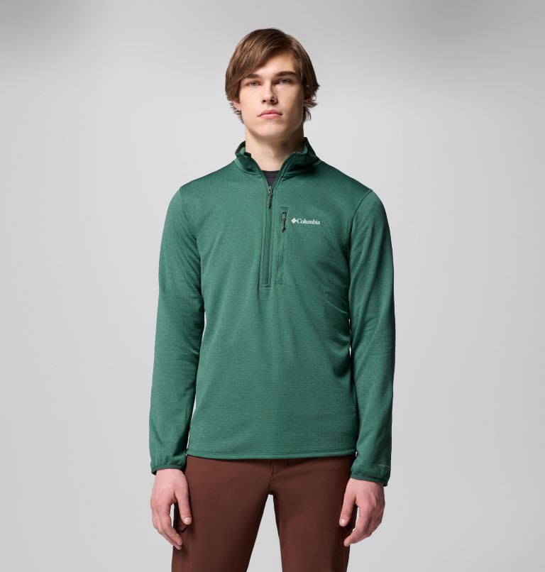 Men's Essential Hike Grid Fleece Half Zip Jacket, Color: Rain Forest, image 1