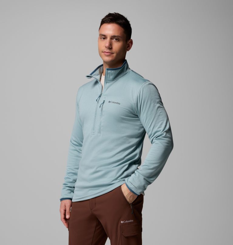 Men's Essential Hike Grid Fleece Half Zip Jacket, Color: Crushed Blue, image 3