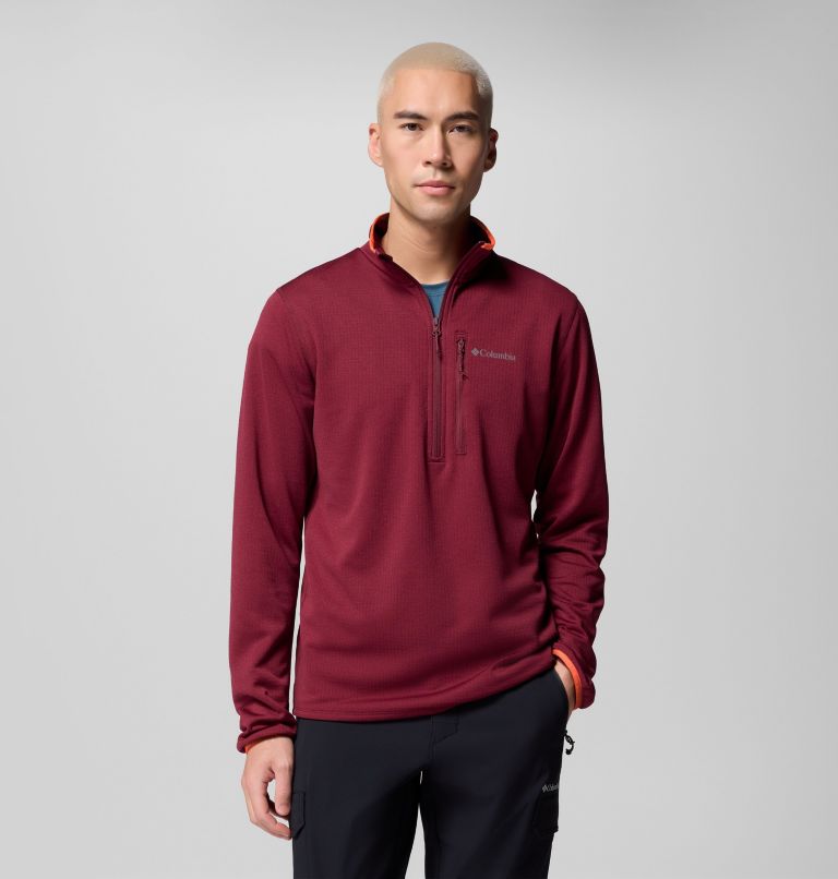 Essential Hike Grid Fleece Half Zip | 624 | L, Color: Rich Wine, image 1