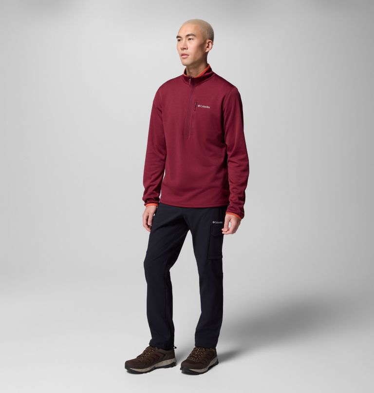 Essential Hike Grid Fleece Half Zip | 624 | L, Color: Rich Wine, image 2
