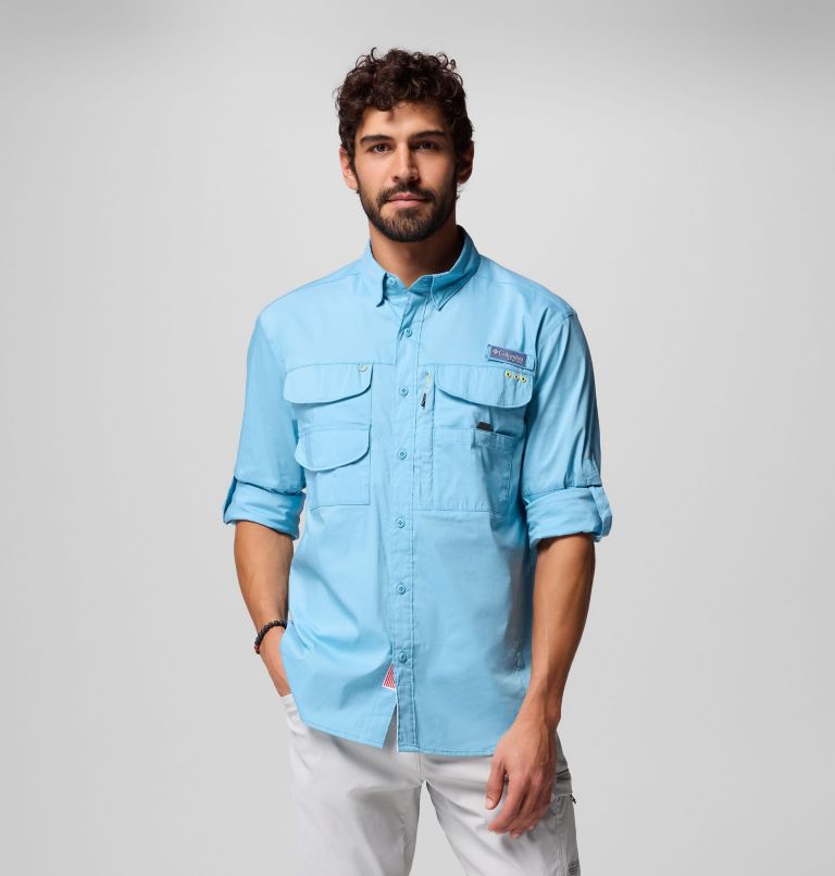 Men's PFG Bonehead Elite Long Sleeve Shirt, Color: Vintage Blue, image 5