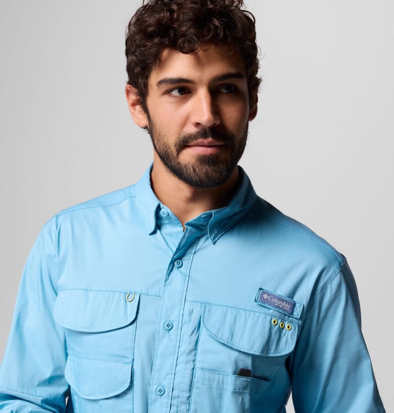 Men's PFG Bonehead Elite Long Sleeve Shirt, Color: Vintage Blue, image 6