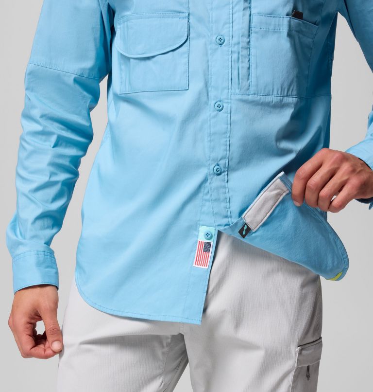 Men's PFG Bonehead Elite Long Sleeve Shirt, Color: Vintage Blue, image 8