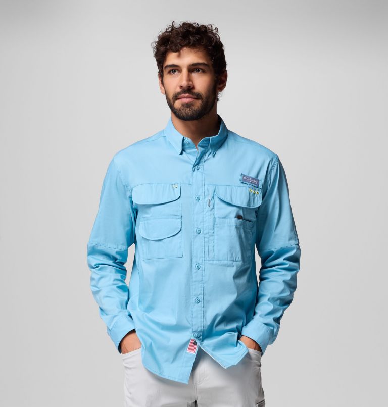 Men's PFG Bonehead Elite Long Sleeve Shirt, Color: Vintage Blue, image 1