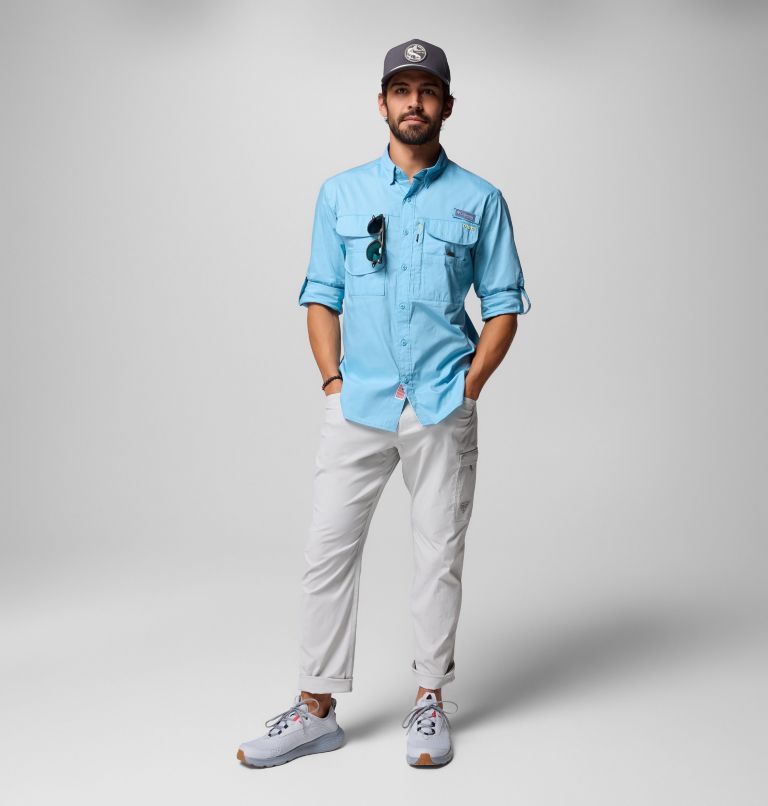 Men's PFG Bonehead Elite Long Sleeve Shirt, Color: Vintage Blue, image 2