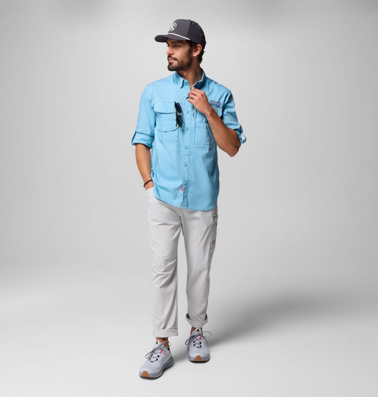 Men's PFG Bonehead Elite Long Sleeve Shirt, Color: Vintage Blue, image 13