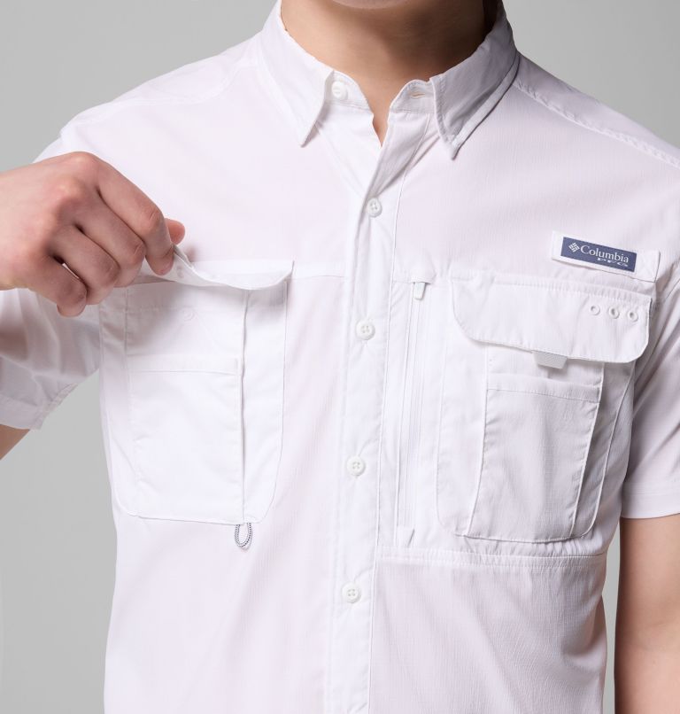 Men's PFG Bahama Elite Short Sleeve Shirt, Color: White, image 6