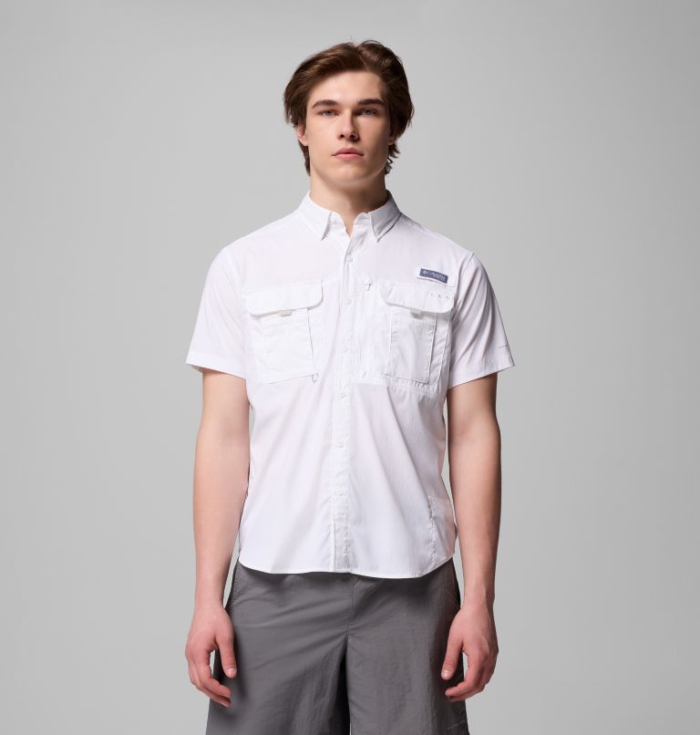 Men's PFG Bahama Elite Short Sleeve Shirt, Color: White, image 1