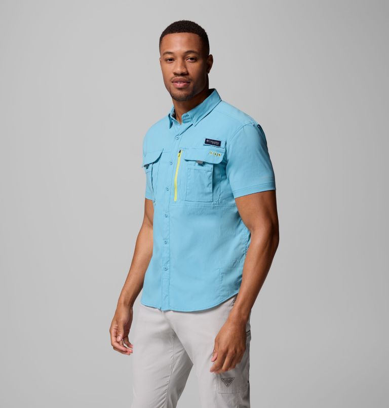 Men's PFG Bahama Elite Short Sleeve Shirt, Color: Vintage Blue, image 4