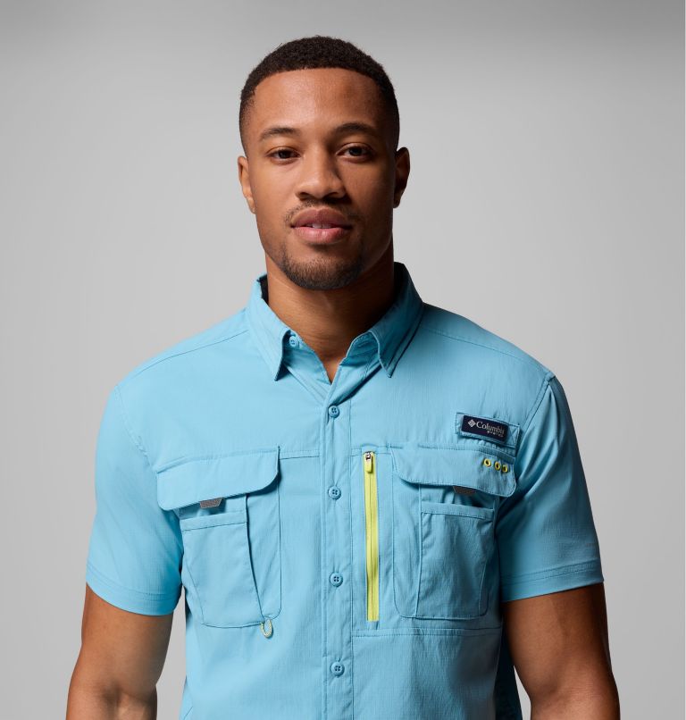Men's PFG Bahama Elite Short Sleeve Shirt, Color: Vintage Blue, image 5