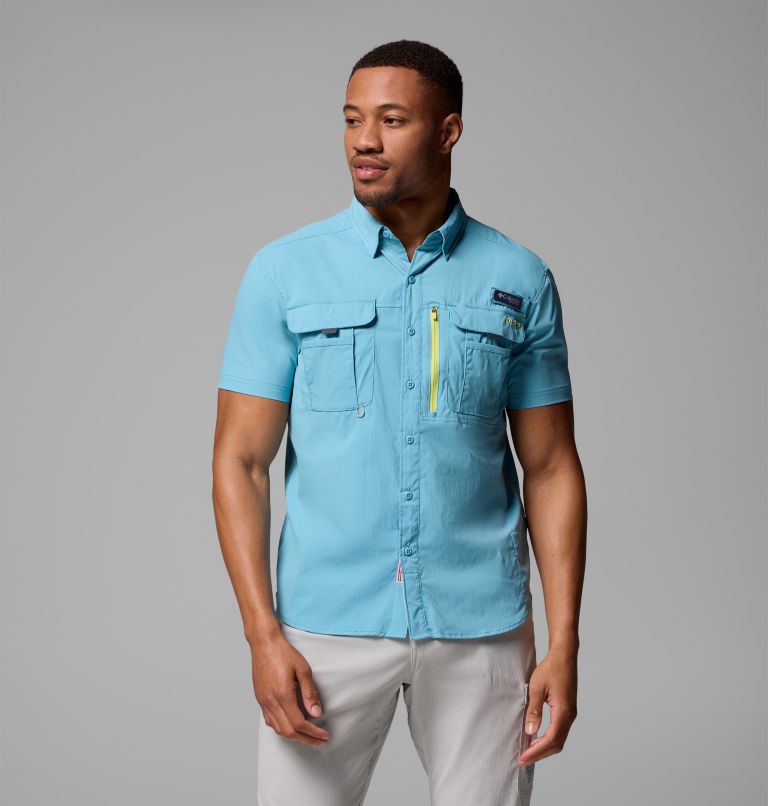 Men's PFG Bahama Elite Short Sleeve Shirt, Color: Vintage Blue, image 1