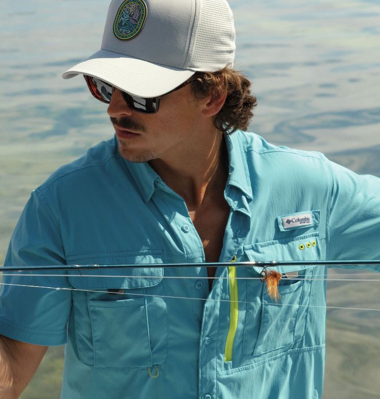 Men's PFG Bahama Elite Short Sleeve Shirt, Color: Vintage Blue, image 10