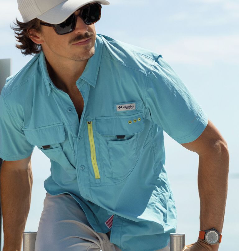 Men's PFG Bahama Elite Short Sleeve Shirt, Color: Vintage Blue, image 11
